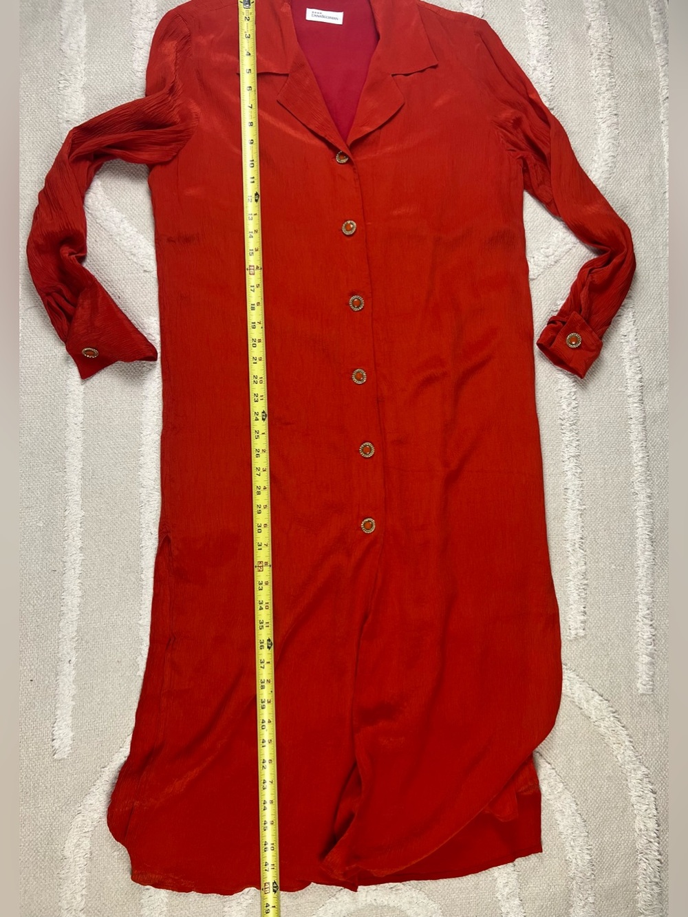 Vintage Dana Buchman Silk Button-Down Midi Shirt Dress/ Duster Copper Orange - 8 - Picture 7 of 14